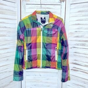 The NORTH FACE l Vintage RARE Shell Jacket  Plaid Rainbow Windbreaker Small